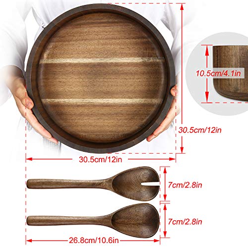 Miusco Natural Acacia Wooden Large Salad Serving Bowl with Tongs Set