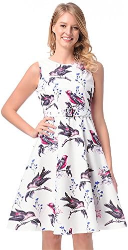 HuaLuo Women's Vintage Classy Floral Round Neck Sleeveless Cocktail Dress(Multi-Colored)