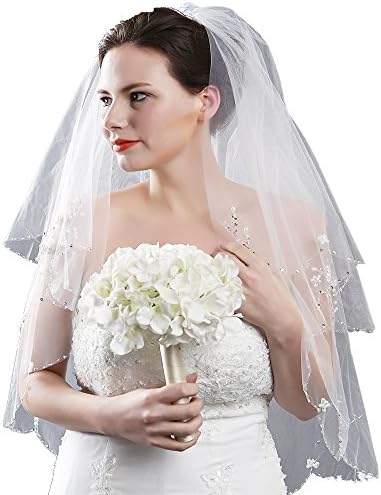 Leekida 2T 2 Tier Sequin Beaded Edge Bridal Wedding Veil Fingertip Length 36"