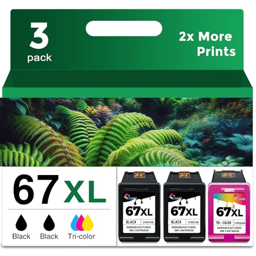 67XL Ink Cartridges Black/Color Combo Pack Replacement for HP Ink 67 XL HP67 HP67XL for2700 4155e 2755e 2734e 4100 2700e 4100e 6400 2752 2752e 4152e 6455e 6055e 2742e 6000 6055 6458e Printer (3 Pack)