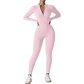 YEOREO Women Long Sleeve Workout Jumpsuit Zip Up Romper Bottom Pants Bodysuit Bodycon Sexy One Piece