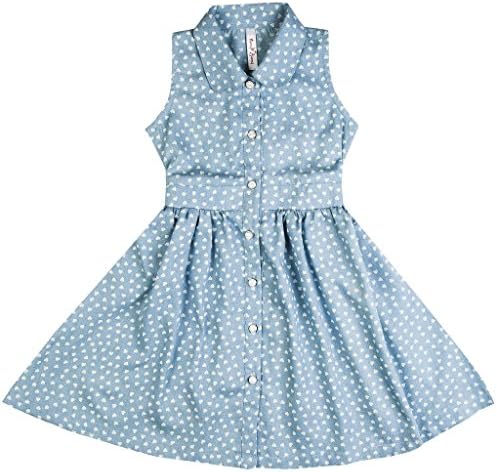 Hunny Bunny Little Girls' Chambray Heart Print Regular Length Frock 3-4 Years Blue