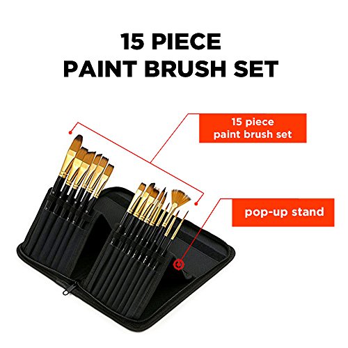 Professional Quality Synthetic and Natural Hair Brushes - Assorted Set - No Shedding or Breaking Perfect for Acrylic Watercolor & Oil Painting (15 Brushes) - Thumbnail 2