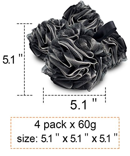 4 Packs Large Bath Loofahs-Eco-friendly Carbonized Bamboo Bath Shower Sponge Mesh Pouf Loofahs Shower Ball Loofahs Bath Sponge-Exfoliate,Cleanse,Soothe Skin (60g/pcs) - Thumbnail 4