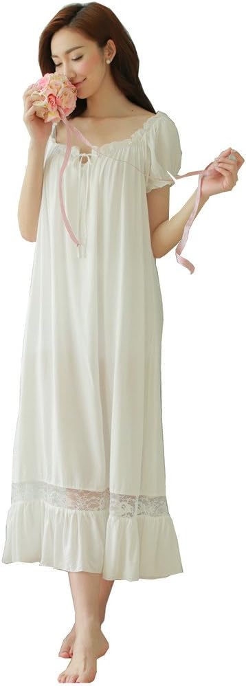 QLX Summer Women Short Sleeve Long White Nightdress Casual Lounge S-XL