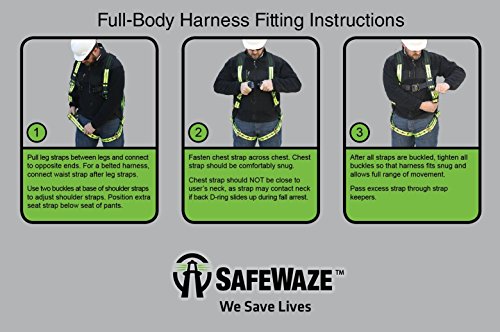 image for SafeWaze V-LINE Construction Safety Harness with Waist Belt, No-Tangle