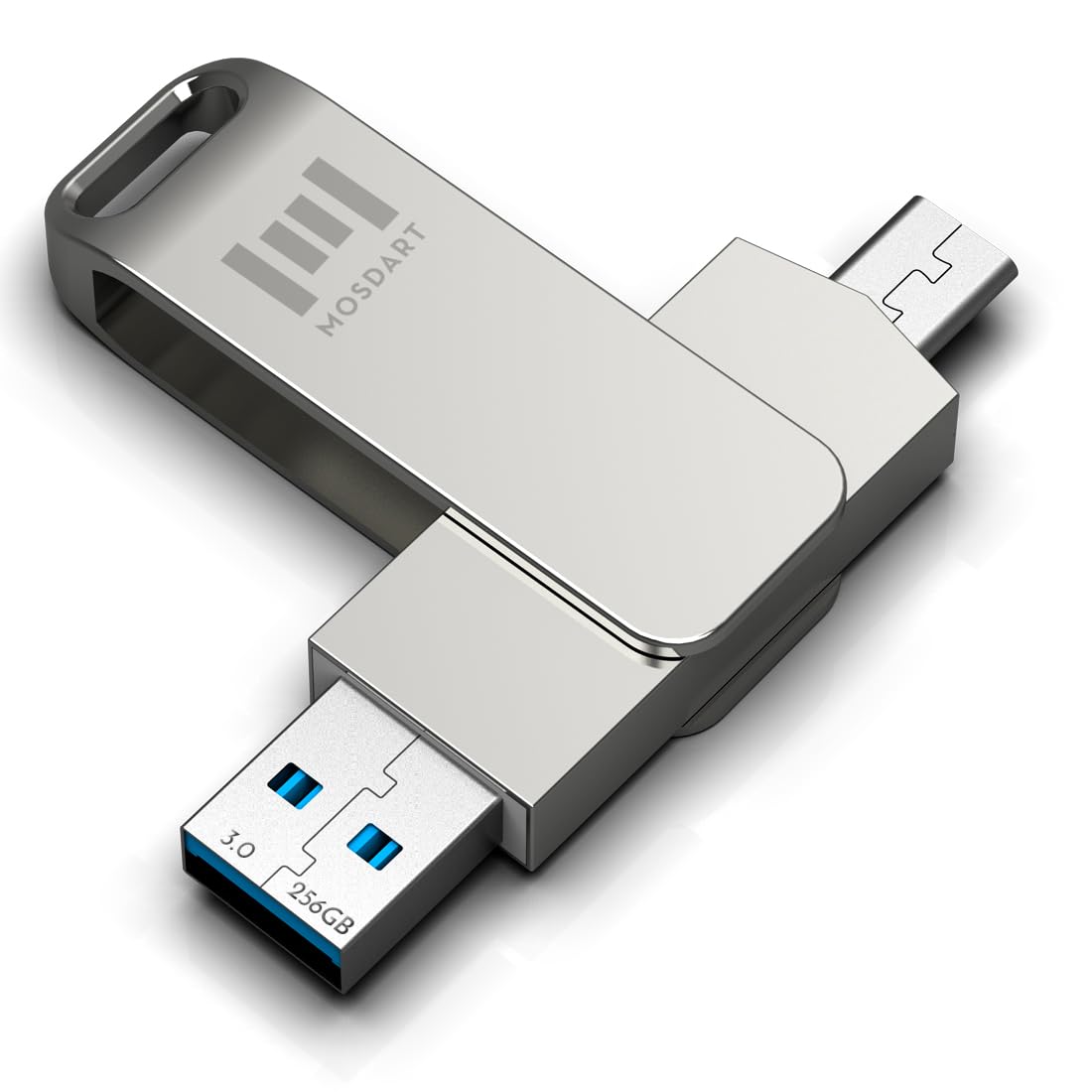 MOSDART 256GB USB C 3.2 Fast Speed C and A Dual Flash Drive, exFAT Memory Stick with Keychain Loop, for iPhone 15,16,17, Android Phone, iPad, MacBook, Silver