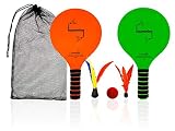 Funsparks Wind Paddle Ball Game Jazzminton for Family and Friends - 2 Paddles, 2 Birdies, 1 Ball and Carry Bag - Wind Birdie Included for Windy Days - Racquet Game for All Ages