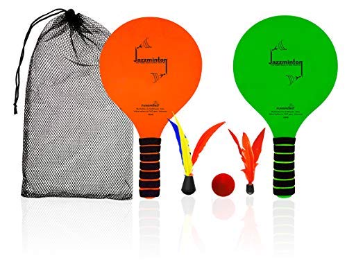 Funsparks Jazzminton Beach Paddleball Set with Wind Birdie - Indoor and Outdoor Game - Played at Parks, Beach, Lawn, Yard and Tailgating