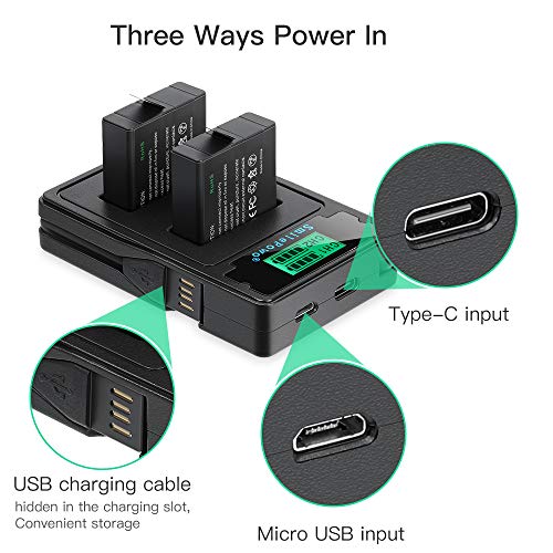 SmilePowo 1480Mah Replacement Battery(2 Pack) and LCD Display USB Charger for GoPro Hero 7 Black, Hero 6 Black,Hero 5 Black,Hero 2018ï¼ŒAHDBT-501ï¼ŒGopro Accessories(Fully Compatible with Original)