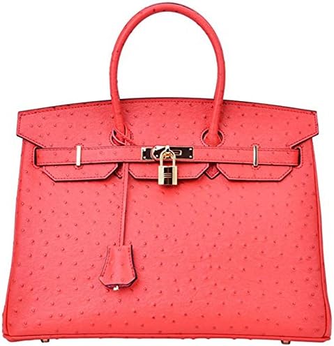 Women's Handbags Top Handle Padlock Bags Genuine Leather Embossed Ostrich Purses