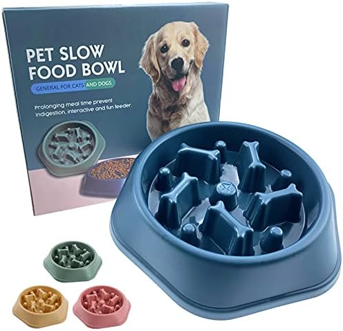 Slow Feeder Dog Bowl Anti Gulping Healthy Eating Interactive Bloat Stop Fun Alternative Non Slip Dog Slow Feeder Pet Bowl Slow Eating Healthy Design for Small Medium Size Dogs & Cats（Blue，Bone）