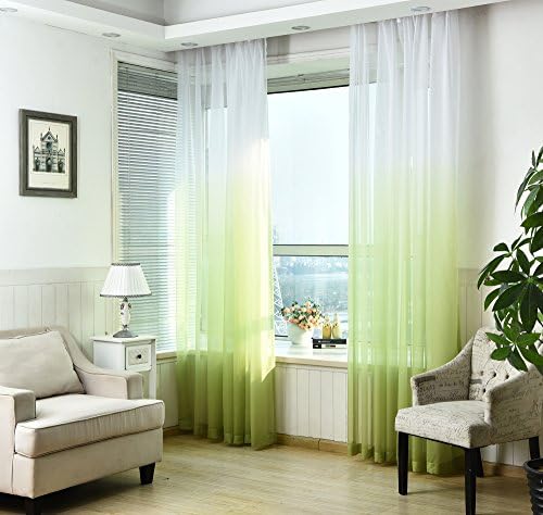 Jarl home Eyelet Voile Sheer Curtains, Gradient Grommet Top for Bedroom and Living Room,Green,52Wx84L inch