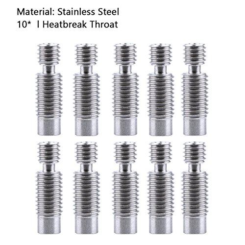 Unime All-Metal l Heatbreak Throat for V6 RepRap 3D Printer Hotend 1.75mm, 10 Pack
