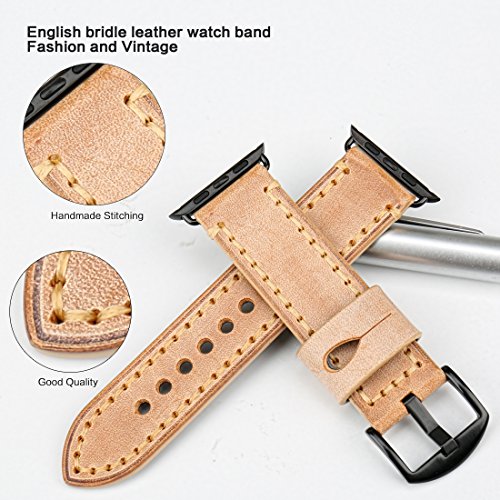 MAIKES Special Bridle Leather Apple Watch Strap For iWatch Apple Watch Band 42mm 38mm Series 3 2 1 Watchband (For Apple Watch 38mm, Orange+Black Buckle)