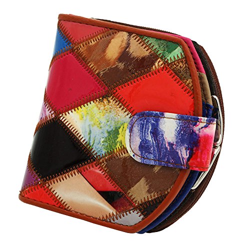 Leather Mini Womens Metal Frame Small Clutch Cards Holder Wallet Purse Plaid