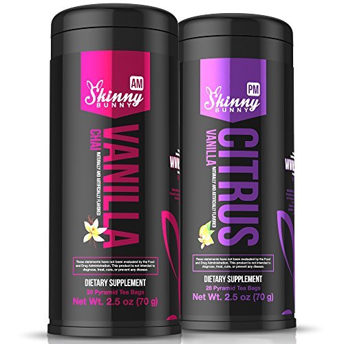 Skinny Bunny Tea Weight Loss & Detox Bundle: Manage Weight, Support Immune System, Healthy Cleanse & Promote Health with Antioxidants (Vanilla Chai Tea AM + Citrus Vanilla Tea PM - 14 Day Supply)