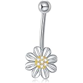 UCADRIT Daisy Belly Button Ring Sterling Silver Daisy Flower Belly Ring 14G Daisy Navel Jewelry Gifts for Women