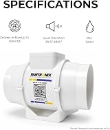 Fantronix 125 mm Inline Bathroom Extractor Fan with Run-On Timer view 2