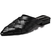 UZUJBAA Women's Leather Braided Chunky Low Heel Backless Caged Slippers Sandals Fashion Hollow Point Close Toe Block Heel Slingback Slip-On Mule Slides For Leisure Walking Shopping Daily