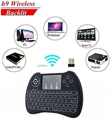 (Updated 2018,Backlit) h9+ 2.4GHz Mini Wireless Keyboard with Touchpad Mouse, LED Backlit, Rechargable Li-ion Battery-Black