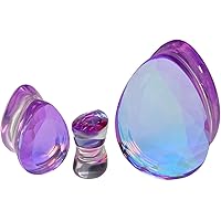 Midnight Moonstone Teardrop Plugs - Iridescent Glass Double Flared Gauges (Pair)