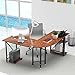 DEWEL L-Shaped Desk, Modern Brown Wooden Gaming Computer Desk, 66.92