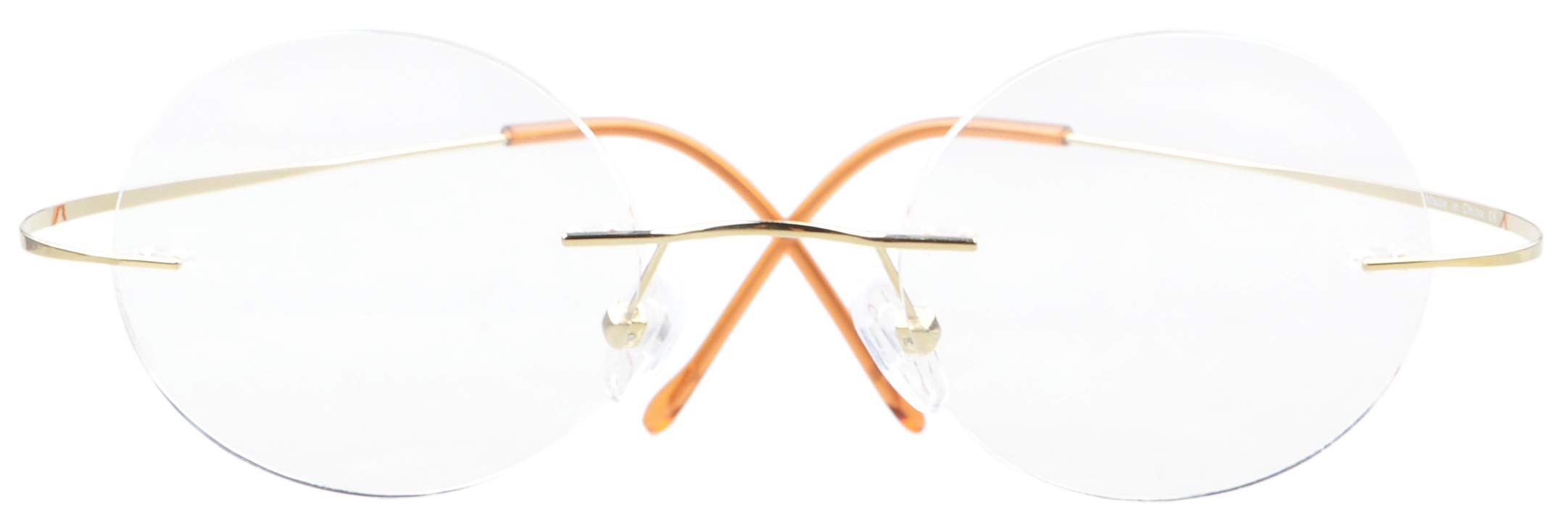 CessBlu Titanium Circle Reading Glasses Bendable Rimless Round Reader Eyeglasses for Men Women Reading(Gold) without Strength