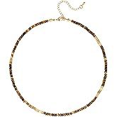 Beaded Necklace for Women Boho Beach Beaded Choker Natural Stone Brown Tiger Eye Necklace Jewelry Gift