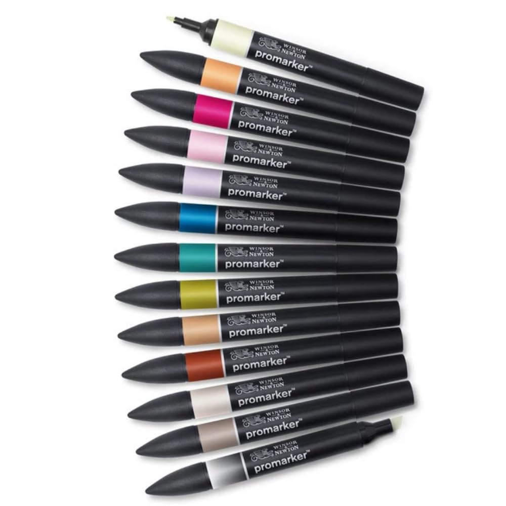 Winsor & Newton ProMarker, Manga Romance, Set of 12 + Free Blender, Alcohol Based Dual Tip Markers for Artists