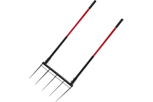 VEVOR Broad Fork, 5-Tine Pitchfork with Dual Fiberglass Handles, Heavy Duty Garden Fork, Ergonomic U-Shaped Design Broadfork 