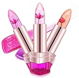 Hosaire 3 Pcs Flower Jelly Lipstick Temperature Color-Changing Lasting Lip Gloss