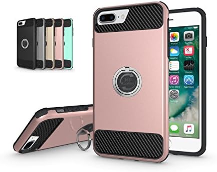 iPhone 7 plus Case, iPhone 6S plus Case, iPhone 6 plus Case, All-Round Protection with Free Rotating Metal Ring Holder Kickstand in TPU+PC+Carbon Fiber, For iPhone 7plus/6Splus/6plus, Rosegold (5.5")