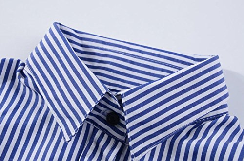 Nevera Women Striped Long Sleeve Loose V Neck Blouse Casual Ladies T Shirt Tops (L, Blue)