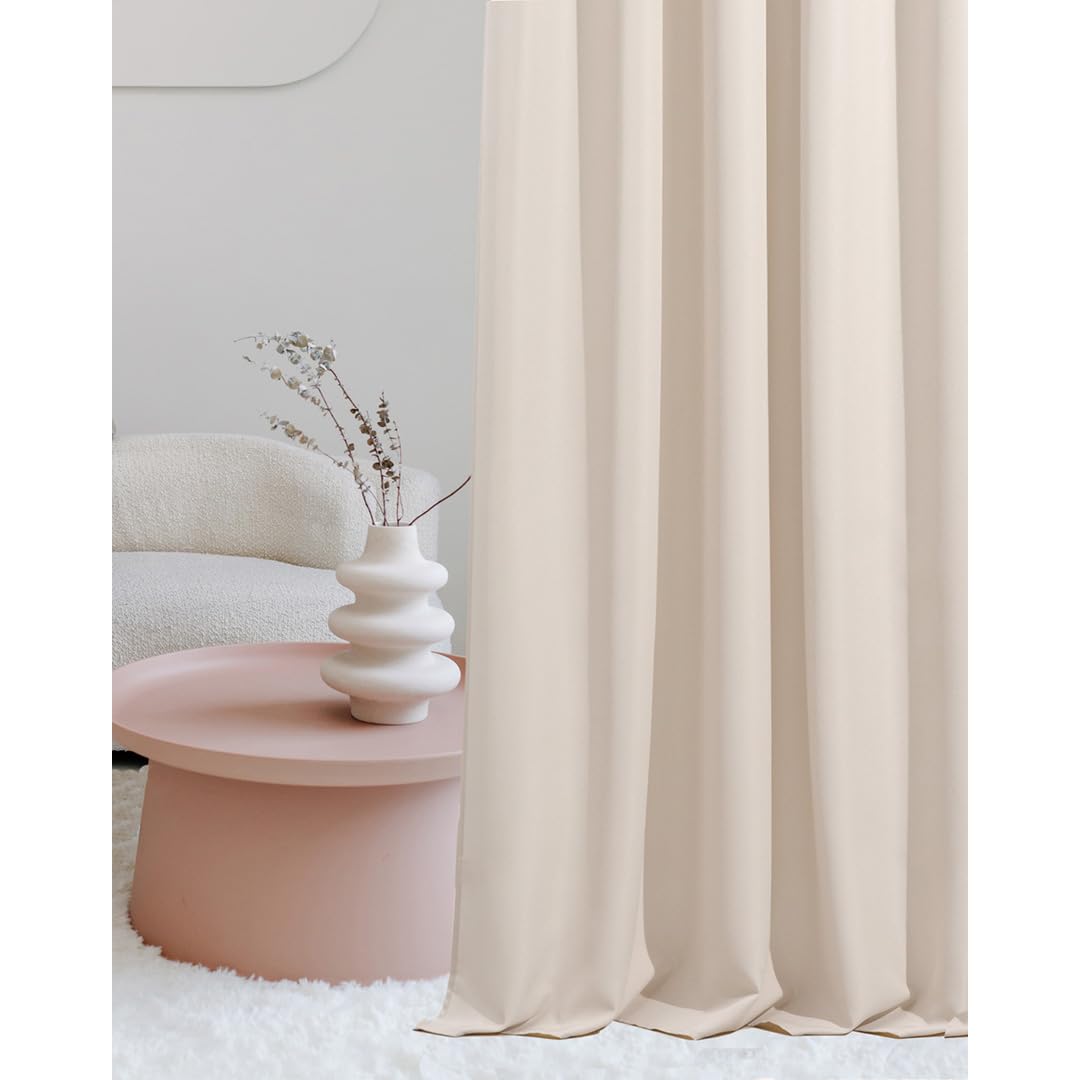 ROOM99 Laurel Curtain with Ruffle Tape, 140 x 250 cm, Width x Height Sliding Curtains, Living Room, Bedroom, for Rail System, Cream, Pack of 1