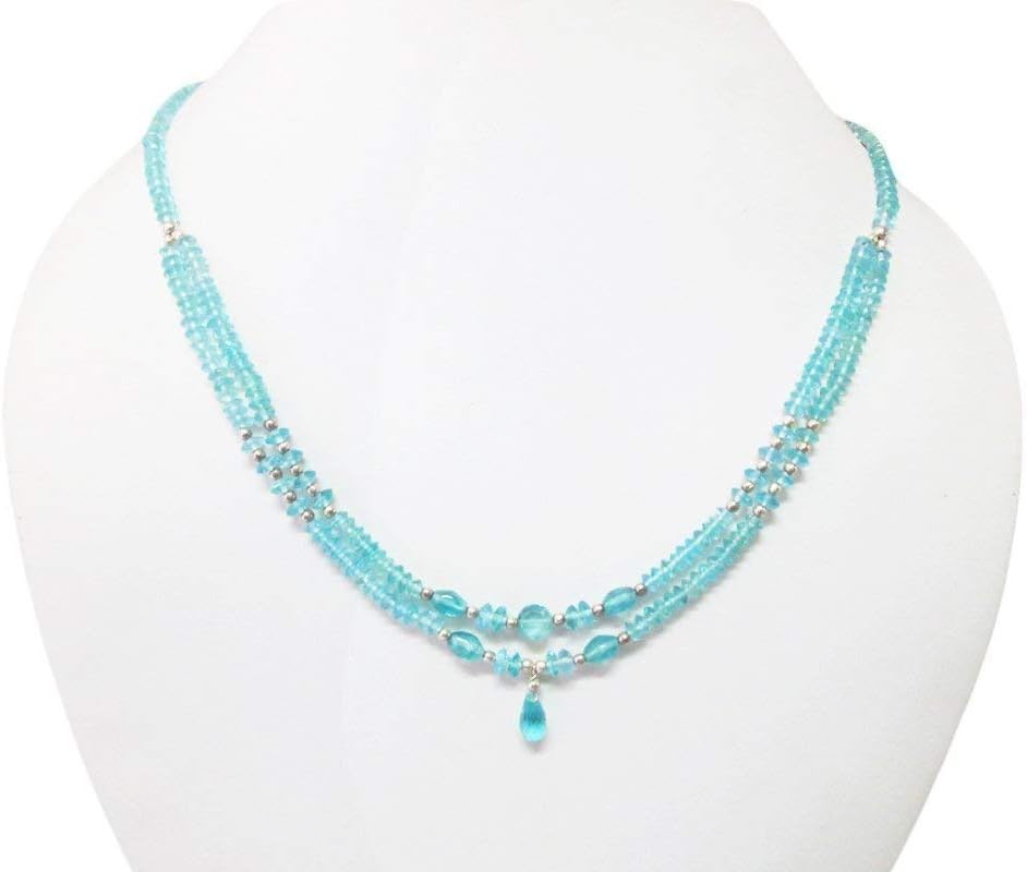 ANUSHRUTIHandmade Sky Blue Apatite Beads Necklace with 925 Silver findings 16" Gemstone Beaded Jewelry