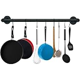 TLBTEK 20 inch Industrial Pipe Clothes Rack,Black Iron Bathroom Kitchen Towel Bar,Vintage Farmhouse DIY Wall Mounted Pot Bar 