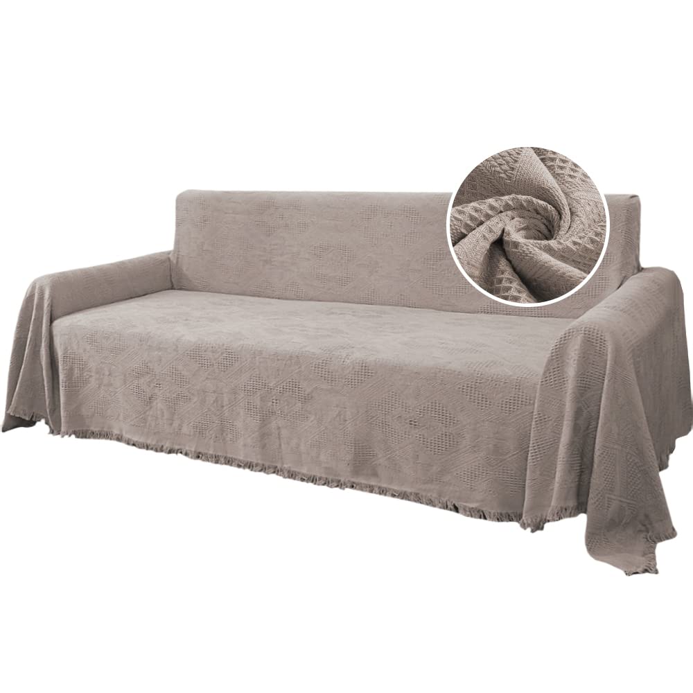 Photo 1 of H.VERSAILTEX Cotton Sofa Covers Couch Cover Sofa Slipcover for Most Shape Sofas, Feature Thick Woven Jacquard Seamless with Tassels, Multi-Use Decorative for Couch (XX-Large: 91" x 134", Sand)