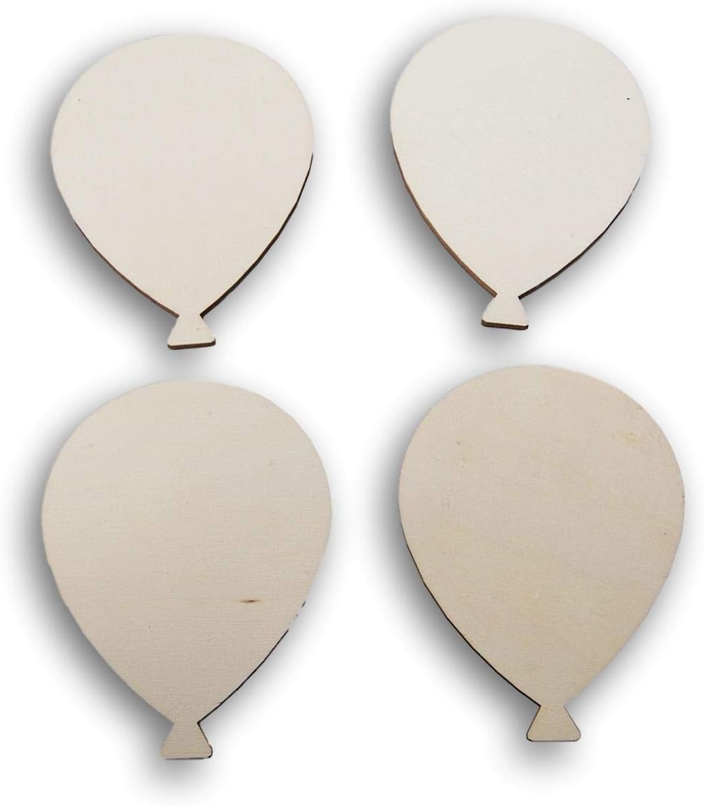 Natural Unpainted Wood Cutout - Balloon Shape - Set of 4