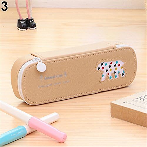 gfjhgkyu Cute Dotted Bear Elephant Horse Dolphin Pattern Pencil Case Box Makeup Pouch - Coffee