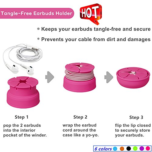 Tangle-Free Earbuds Holder Storage Case Earbuds Holder Wrap Portable Earbuds Holder Wrap Silicone Headphone Earphone Cable Compact Storage Cord Wrap Winder Headphones Keeper System Organizer(red)