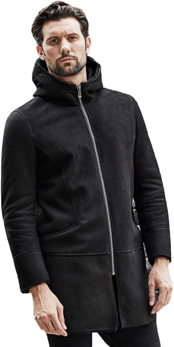 Amazon トルコ輸入薄手ムートンジャケット メンズ ロングファーコート フード付きレザージャケット カジュアルコート コート ジャケット 通販