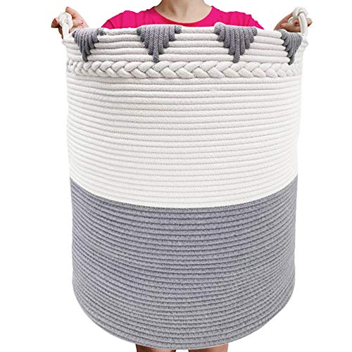 TerriTrophy XXXL Large Cotton Rope Bakset 22"x16"x 16" Laundry Hamper with Handles Woven Storage Basket Woven Laundry Basket Blanket Baskets for Storage, for Towel, Throws, Toys, Diaper, Hamper