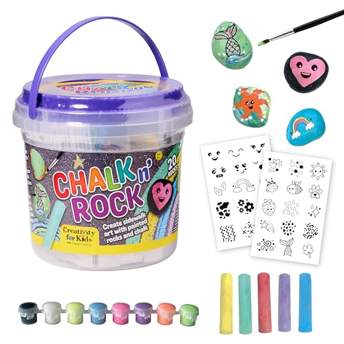 Creativity for Kids Chalk n' Rock Bucket Kit Draw Chalk Designs and Paint 20 Rocks to Build a Colorful Rock Snake A Fun DIY Sidewalk Art and Outdoor Activity for Kids (Ages 6+)