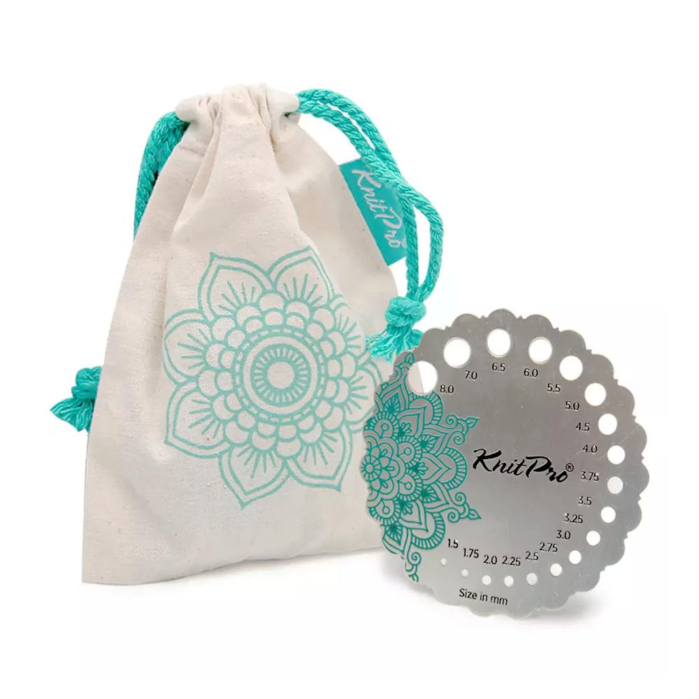 KnitPro The Mindful Collection Sterling Silver Plated Metal Needle Gauge, Teal