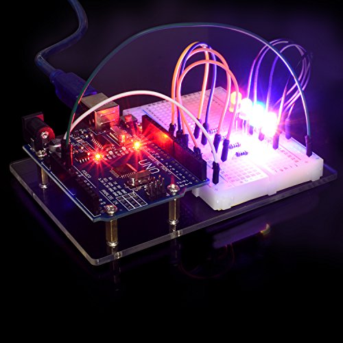 Longruner UNO R3 Project Starter Kit with tutorials, Breadboard Holder for Arduino, Jumper Wires, Resistor Kit, LED, USB Cable, Compatible with Arduino Mega 2560 Nano LK83