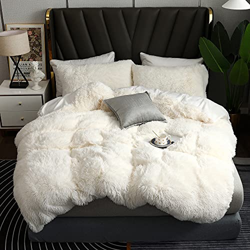 Fluffy Duvet Cover Set Queen Size, Luxury Ultra Soft 3 Piece Set with