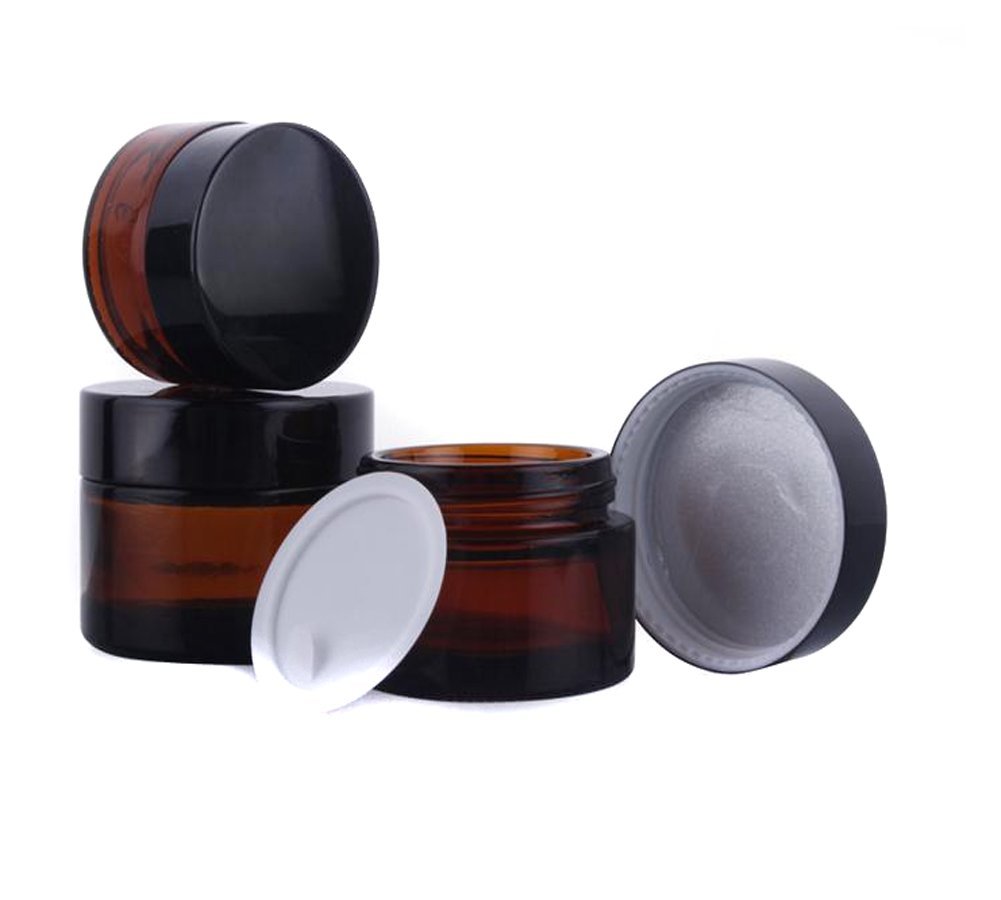 3Pcs 30ml (1oz) Amber Glass Refillable Cosmetic Cream Jar Pot Bottle Container Empty Face Cream Lip Balm Storage Container With Black Lids