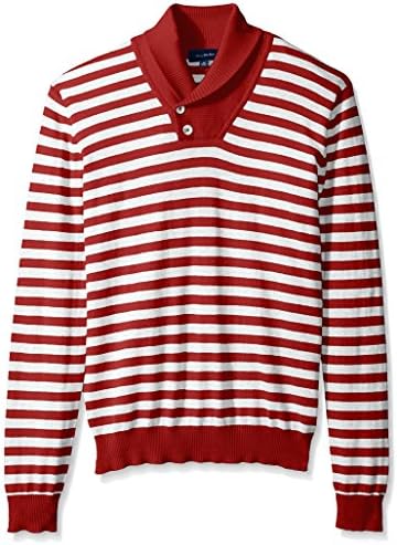 Thirty Five Kent Men's Brushed Cotton Stripe Shawl Collar, Brick Combo, L