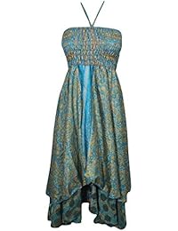 Womens Halter Dress Recycled Vintage Silk Sari Two Layer Boho Salvador Summer Sundress